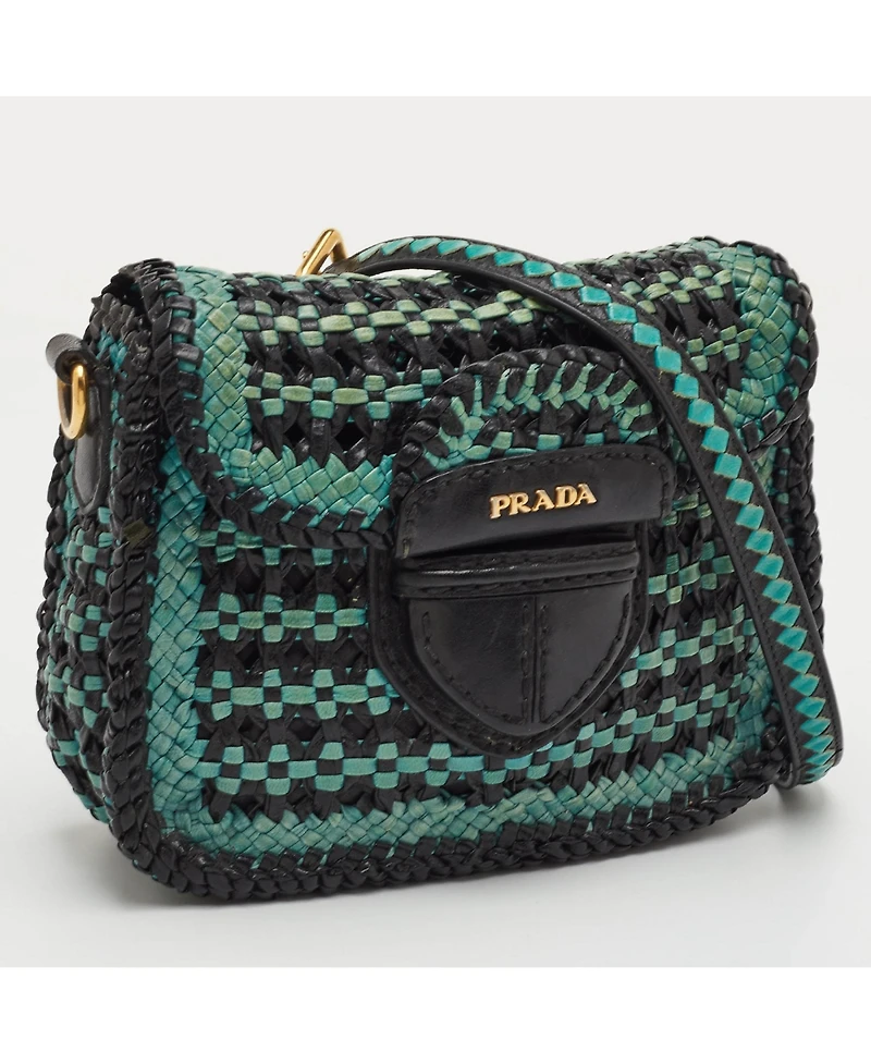 Pre-Owned Prada Women's Woven Madras Leather Crossbody Bag