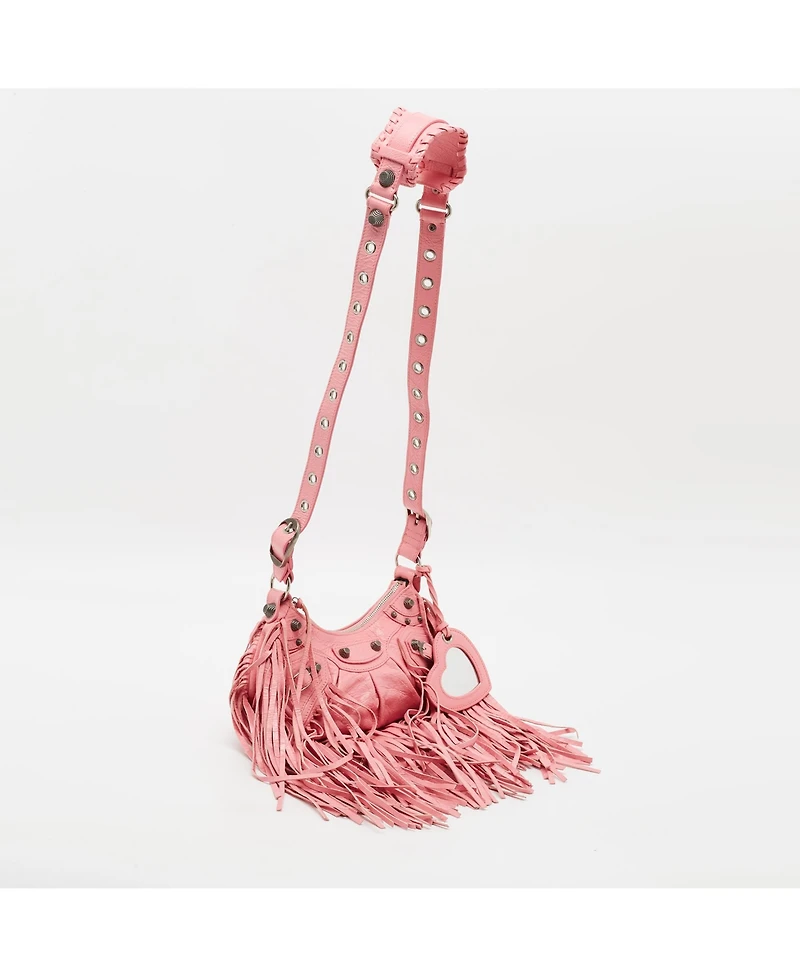 Pre-Owned Balenciaga Women's Le Cagole Xs Fringed Leather Shoulder Bag