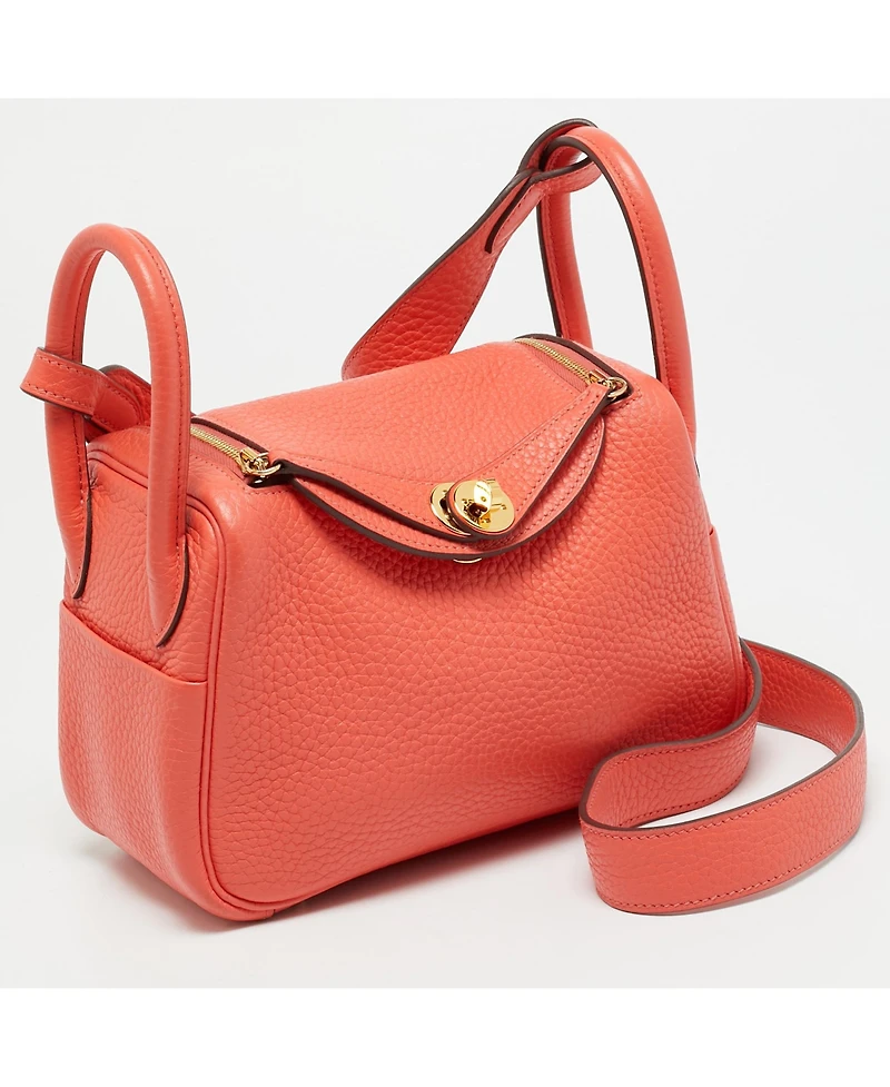 Pre-Owned Hermes Women's Lindy Mini Finish Rose Texas Taurillon Clemence Leather Shoulder Bag