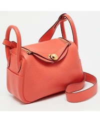 Pre-Owned Hermes Women's Lindy Mini Finish Rose Texas Taurillon Clemence Leather Shoulder Bag