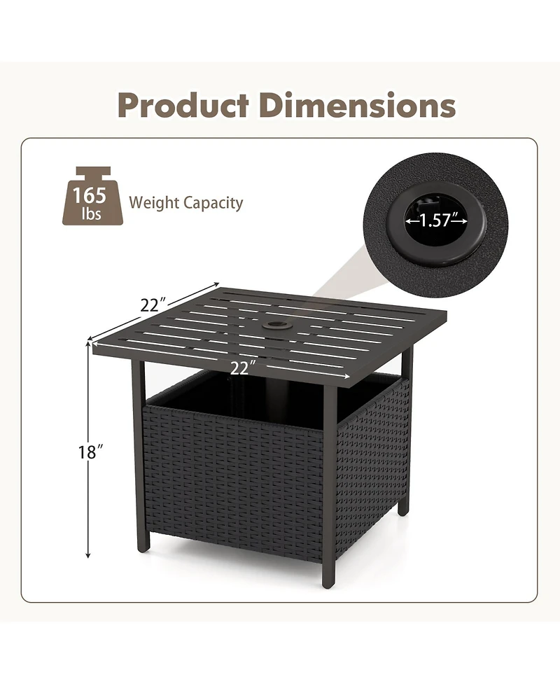 Mecale 22 Steel Slat Side Table with Umbrella Hole and Wicker Storage