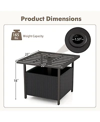 Mecale 22 Steel Slat Side Table with Umbrella Hole and Wicker Storage