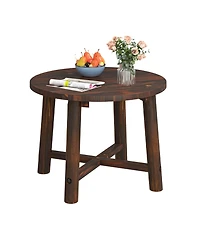 Mecale 24 in Round Solid Wood End Table with X-Shaped Base