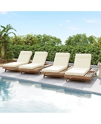 Asagikoiai Acacia Wood Outdoor Chaise Lounge with Headrest and 3-Fold Cushion