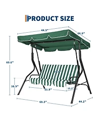 gaomon 3-Seat Outdoor Porch Swing Chair with Adjustable Canopy, Striped Cushions and Steel Frame Patio Glider for Backyard, Garden
