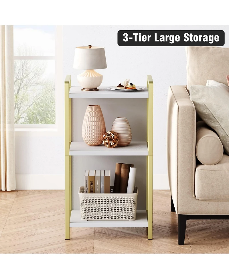 Modern Gold Coffee Table with Mdf Top and Metal Mesh Frame, Accent Side Table with Scratch-Resistant Finish and Polished Edges