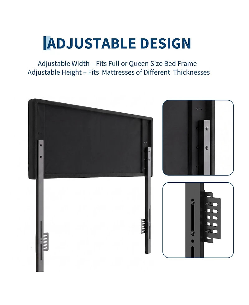 Full/Queen Upholstered Headboard Only, Black Linen Headboard with Adjustable Height, High-Density Padding, Wood Frame and Metal Legs