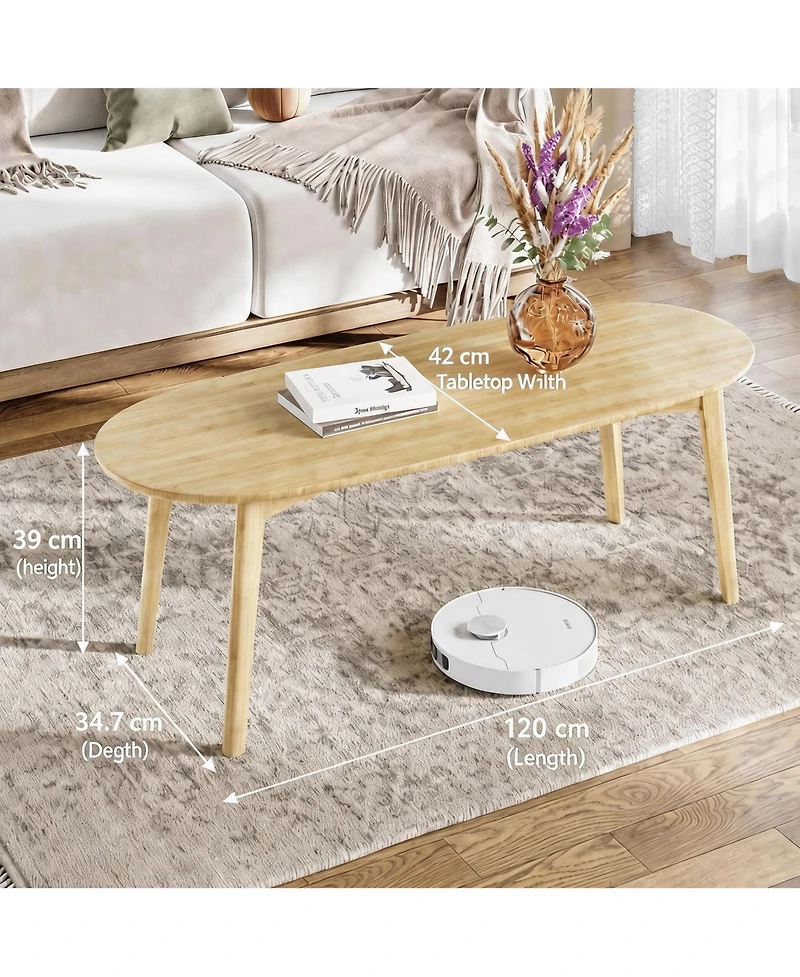 Wood Oval Coffee Table, 39.4" Beech Wood Center Table with Natural Wood Grain, Modern Nordic Low Sofa Table for Living Room, Bedroom or Small Space