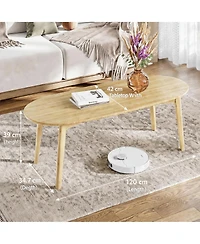 Wood Oval Coffee Table, 39.4" Beech Wood Center Table with Natural Wood Grain, Modern Nordic Low Sofa Table for Living Room, Bedroom or Small Space