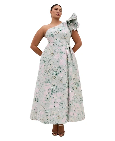 City Chic Plus Enchanting One-Shoulder Floral A-Line Maxi Dress