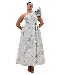 City Chic Plus Enchanting One-Shoulder Floral A-Line Maxi Dress