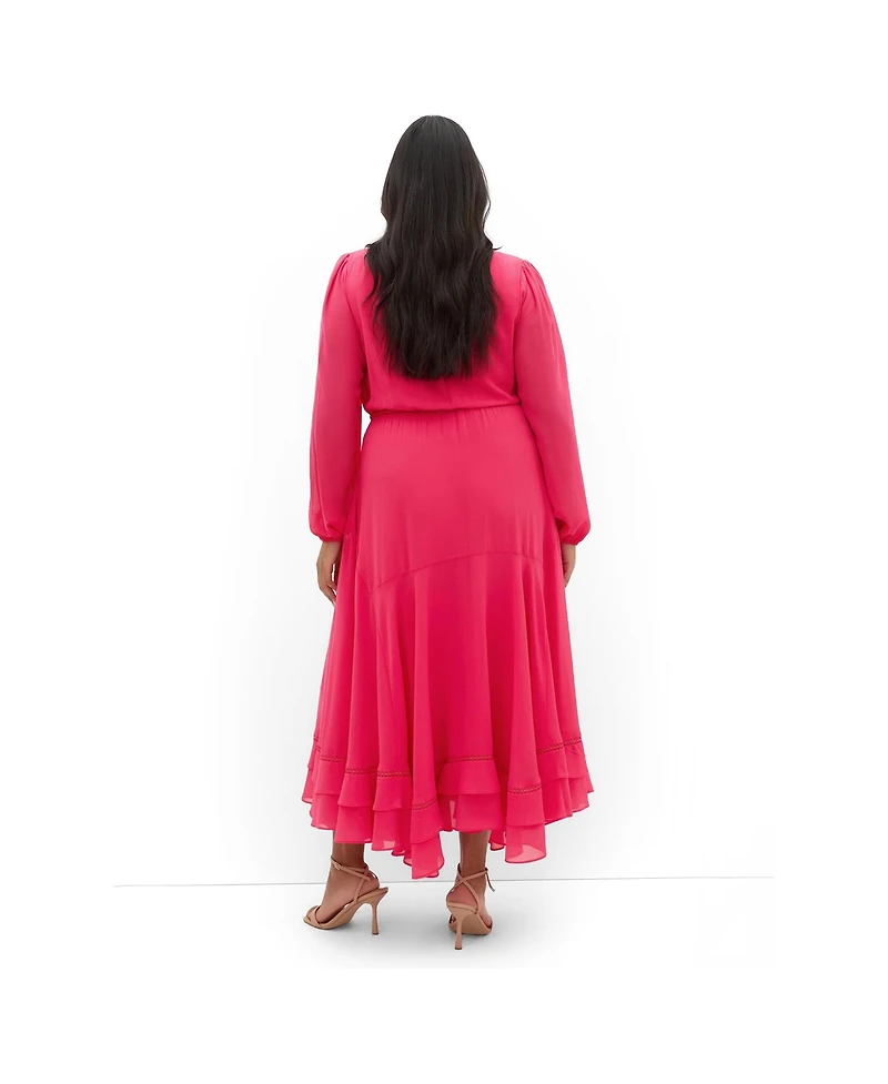 City Chic Plus Yasmin Long-Sleeve Chiffon Ruffle Maxi Dress