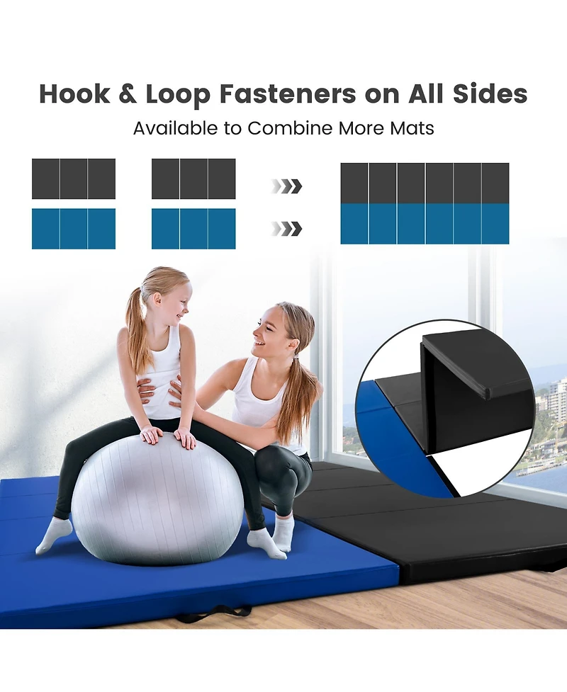 Glintex Folding Exercise Mat, 4 Panels, 10 x 4 ft Pu Leather Surface
