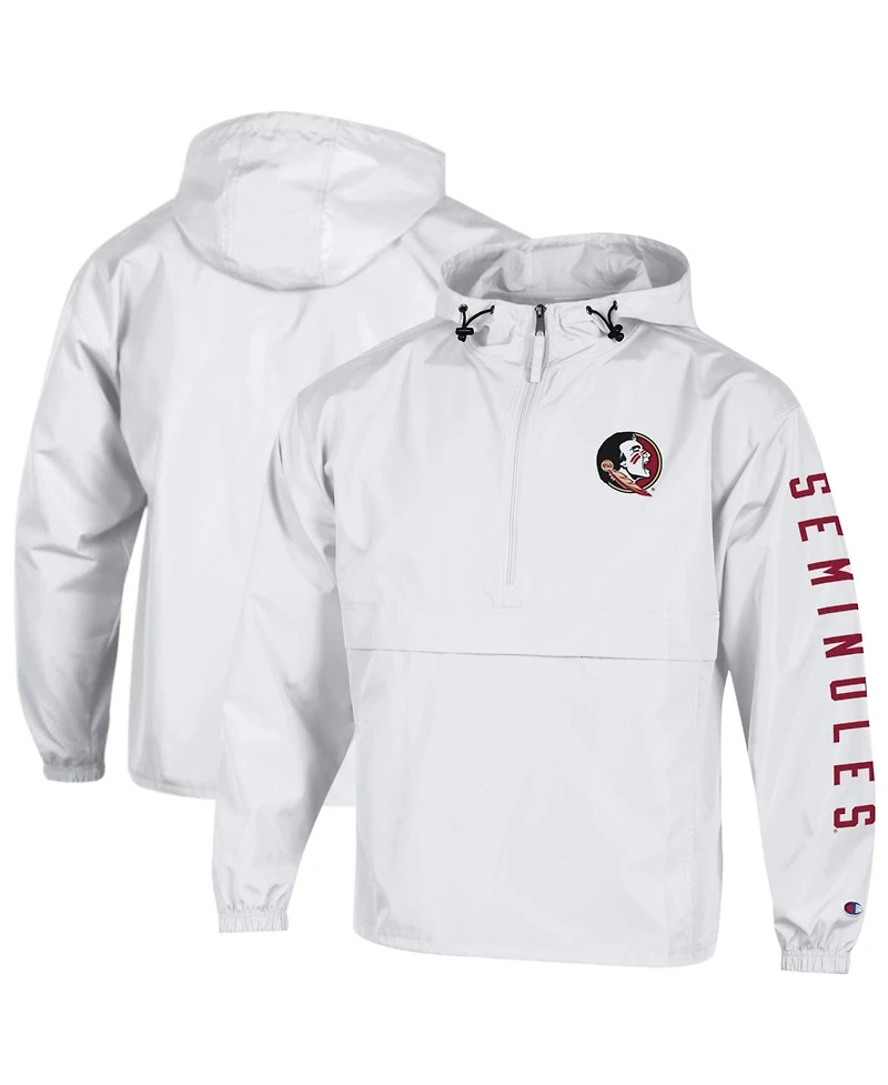 Champion Men's White Florida State Seminoles Cloud Packable Half-Zip Hooded Jacket