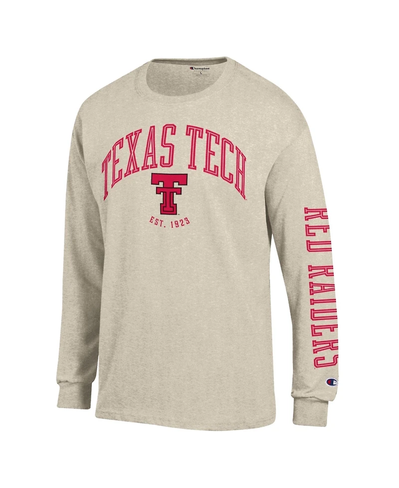 Champion Men's Heather Oatmeal Texas Tech Red Raiders Neutral Arch Long-Sleeve T-Shirt