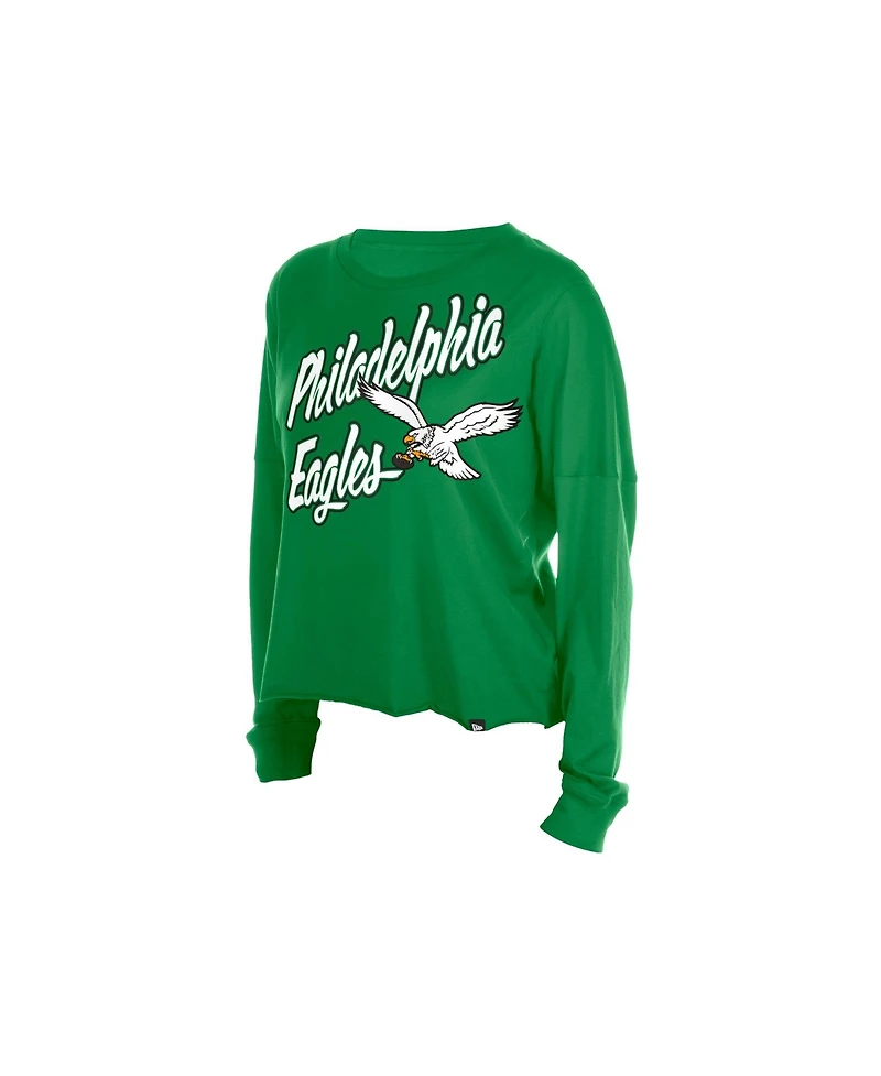 New Era Women's Philadelphia Eagles Cropped Oversized Long-Sleeve T-Shirt