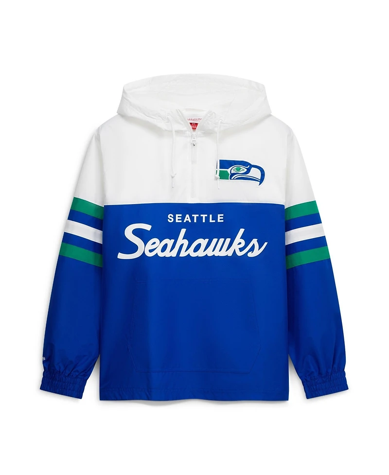 Mitchell & Ness Men's Royal Seattle Seahawks Head Coach Anorak Quarter-Zip Windbreaker Jacket