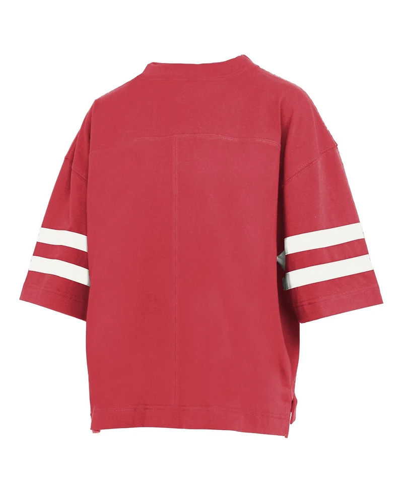 Pressbox Women's Wisconsin Badgers Wayne Tyler Oversized Cropped Distressed T-Shirt