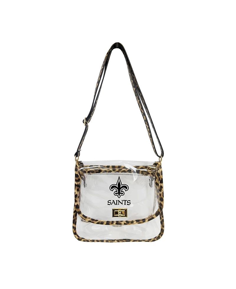 Logo Brands New Orleans Saints Leopard Print Trim Clear Purse
