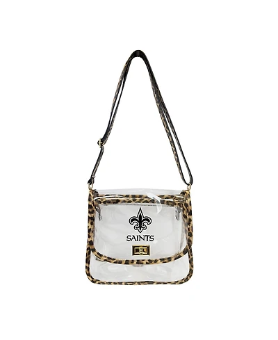 Logo Brands New Orleans Saints Leopard Print Trim Clear Purse
