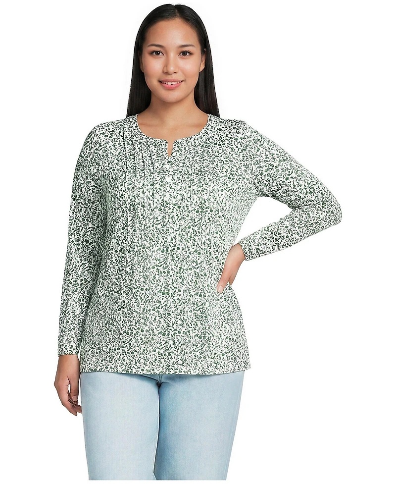 Lands' End Plus Long-Sleeve Pintuck Tunic Blouse