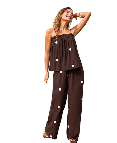 Cupshe Women's Polka Dot Ruffle Trim Cami Top and Wide-Leg Pants Set