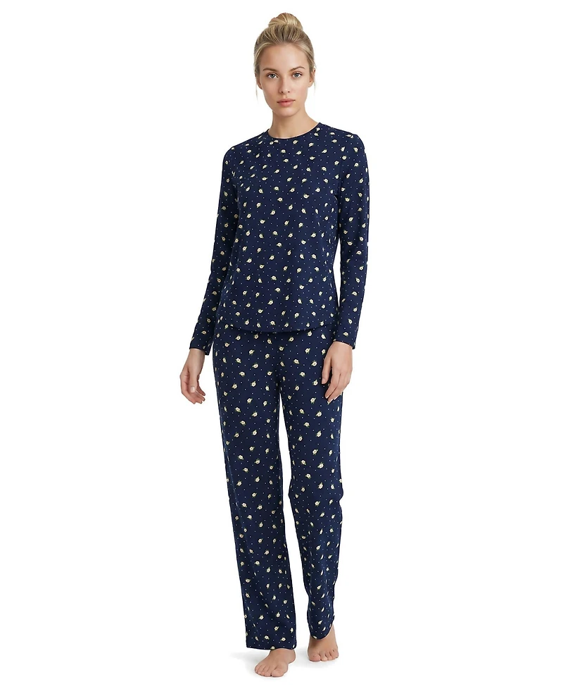 Lands' End Women's Crewneck Long-Sleeve Top and Pants Set