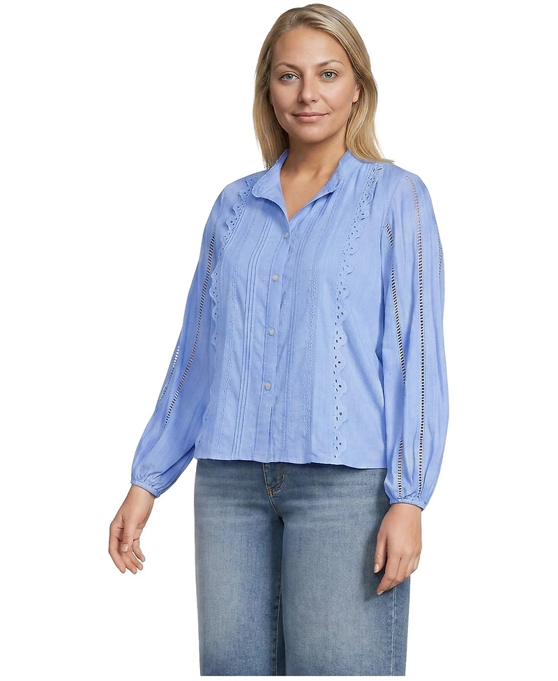 Lands' End Plus Ruffle Neck Button Front Shirt