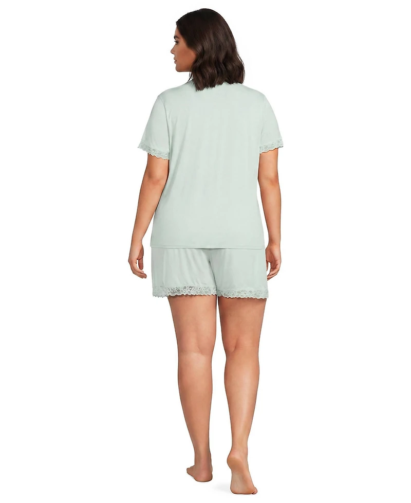 Lands' End Plus Cooling Lace-Trim Top and Shorts 2-Piece Pajama Set, 4" Inseam