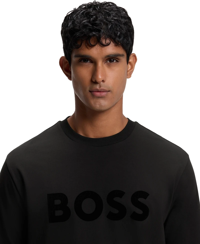Boss by Hugo Men's Stretch Cotton Tonal Flock-Logo Regular-Fit T-Shirt