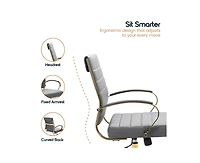 LeisureMod (Set of 2) Benmar Leather Office Chair with Gold Accents, Adjustable Height, Swivel Ergonomic Design for Home