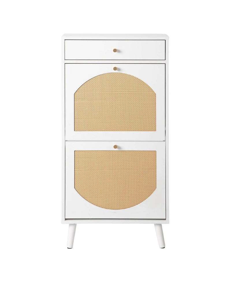Slickblue Entryway Rattan Shoe Cabinet with 1 Drawer and 2 Flip-Down Drawers