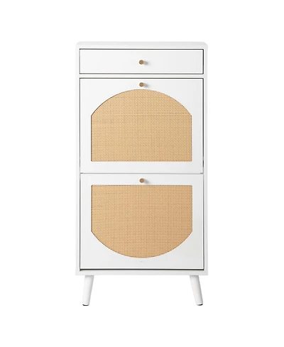Slickblue Entryway Rattan Shoe Cabinet with 1 Drawer and 2 Flip-Down Drawers