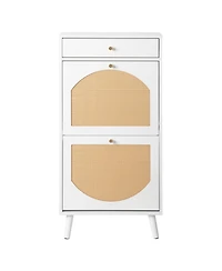 Slickblue Entryway Rattan Shoe Cabinet with 1 Drawer and 2 Flip-Down Drawers