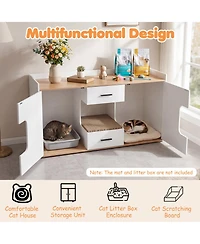 Gymax Cat Litter Box Enclosure Wooden Hidden Cat House Cabinet w/ Wide Countertop