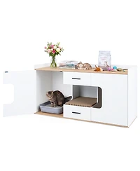 Gymax Cat Litter Box Enclosure Wooden Hidden Cat House Cabinet w/ Wide Countertop