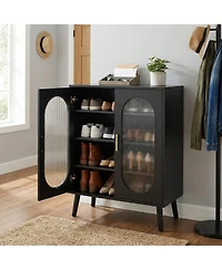 Slickblue Black 2-Door Shoe Storage Cabinet with 4-Tier Shelves and High Legs