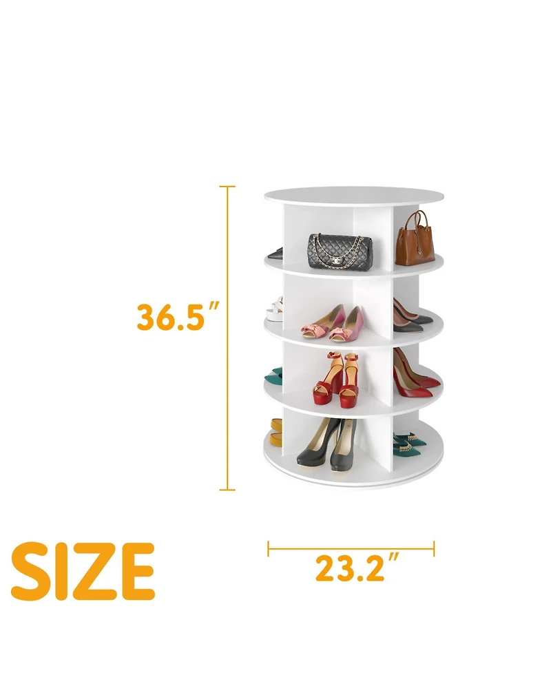 SpaceAid 4 Tier Rotating Shoe Rack Tower, Revolving Shoe Rack Storage, Round Carousel Vertical Handbag and Shoe Organizer