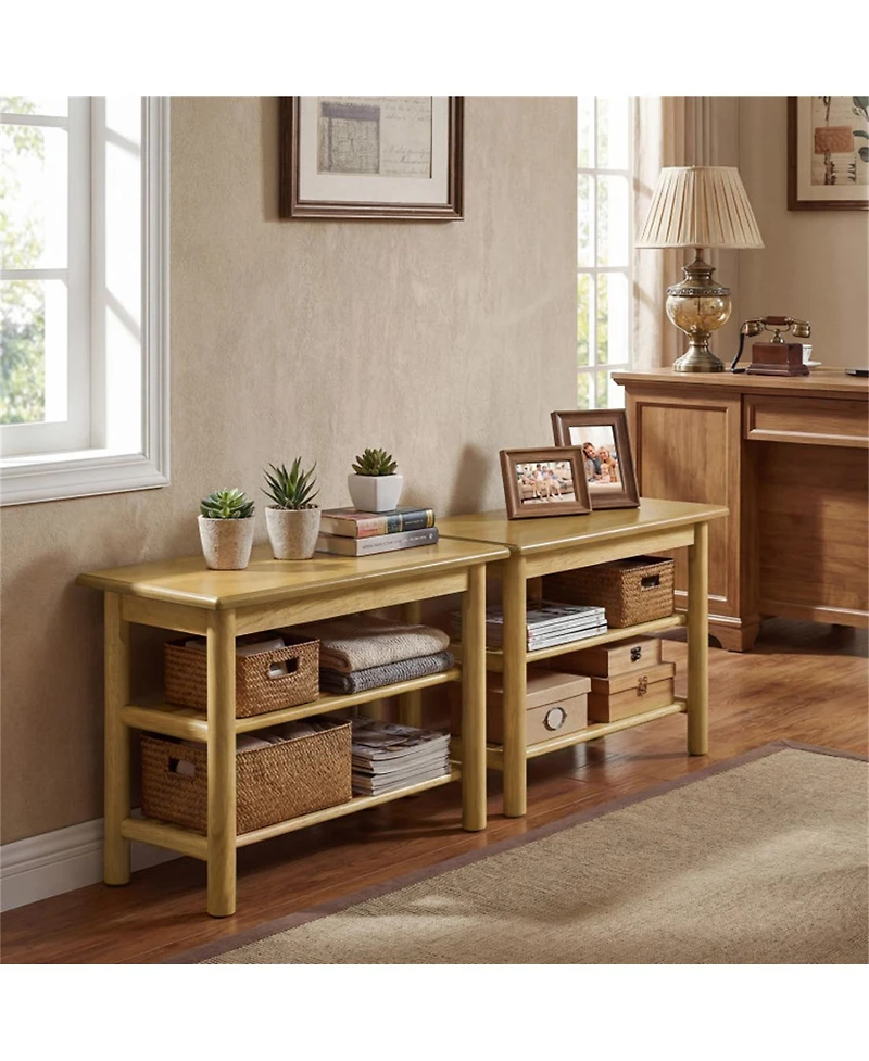 Slickblue 24 Inch Rubberwood Shoe Rack Bench with 3-Tier Entryway Storage