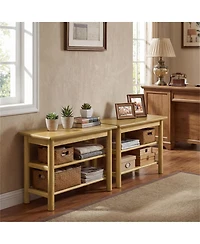Slickblue 24 Inch Rubberwood Shoe Rack Bench with 3-Tier Entryway Storage