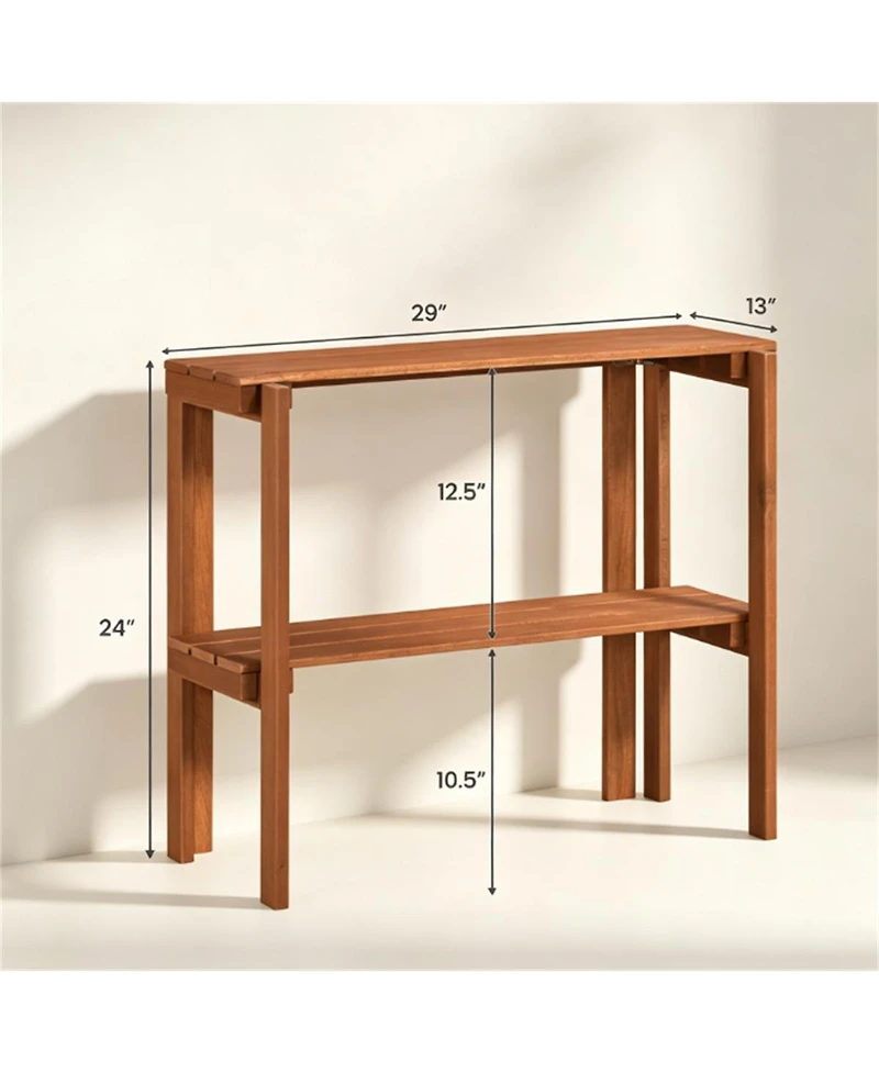 Slickblue 2-Tier Slatted Wood Shoe and Plant Stand with Folding Design