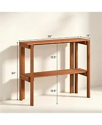 Slickblue 2-Tier Slatted Wood Shoe and Plant Stand with Folding Design