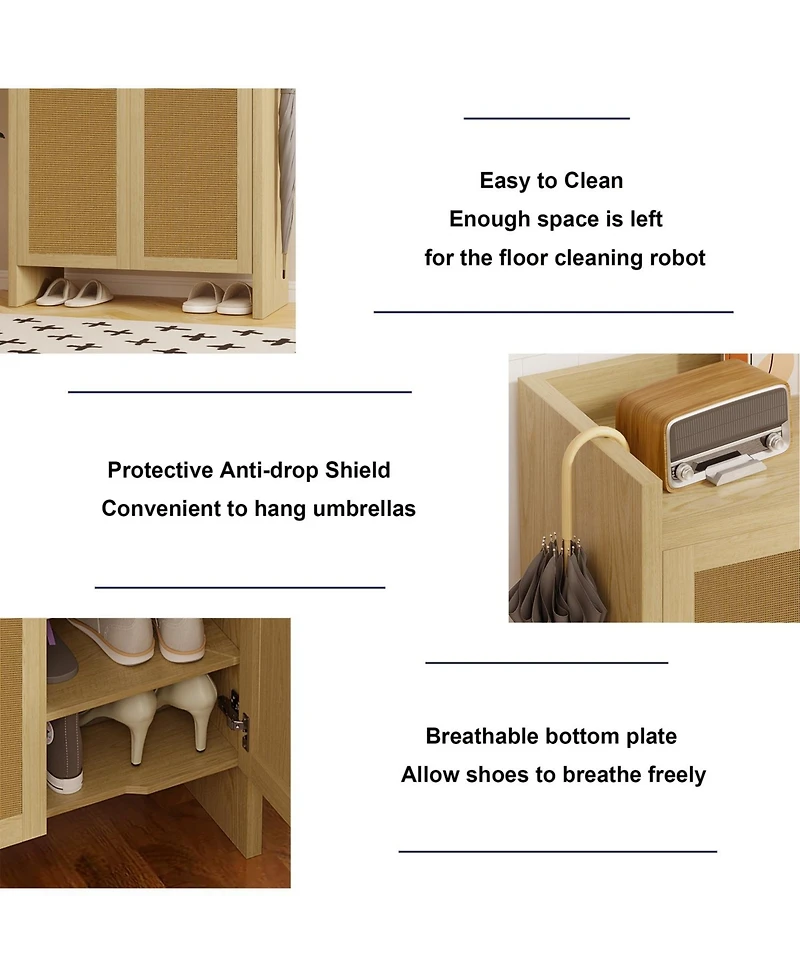 Slickblue 42.5 Inch Shoe Cabinet with Rattan Doors and 6-Tier Storage