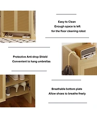 Slickblue 42.5 Inch Shoe Cabinet with Rattan Doors and 6-Tier Storage