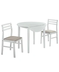 Flynama 3-Piece Round Drop Leaf Dining Set, Plywood Table and 2 Taupe Ladder Back Chairs