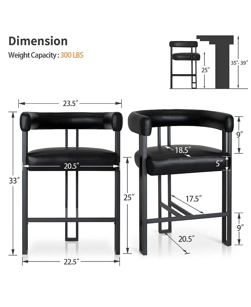 Maison Boucle Modern Counter-Height Bar Stools Set of 4, Low-Profile Back, Metal Frame Seating, 25" Seat Height