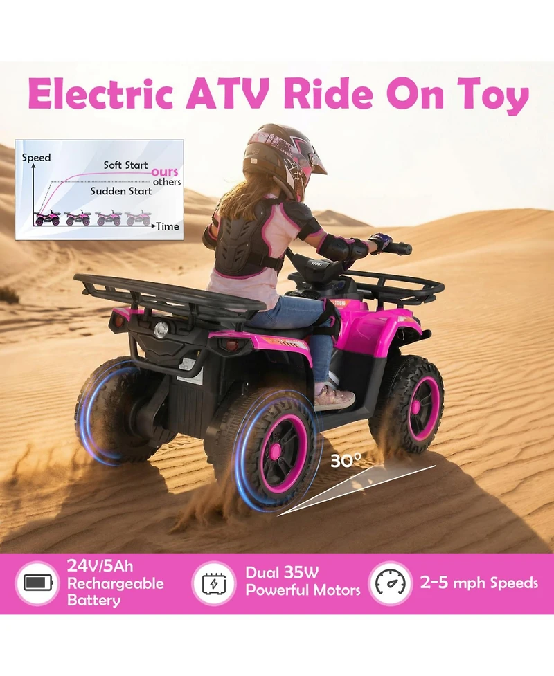 Mecale 24V Electric Kids Ride-On Quad Atv with Led Headlights, 66 lb. Capacity, Ages 3+, 2-Pack