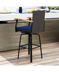 Gymax 4PCS 29'' Outdoor 360-Degree Swivel Bar Stool Cushion Acacia Wood Armrests Footrest