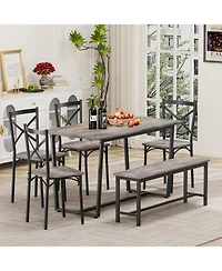 Flynama 6-Piece Industrial Dining Set, Mdf Table, 4 Chairs and 1 Bench