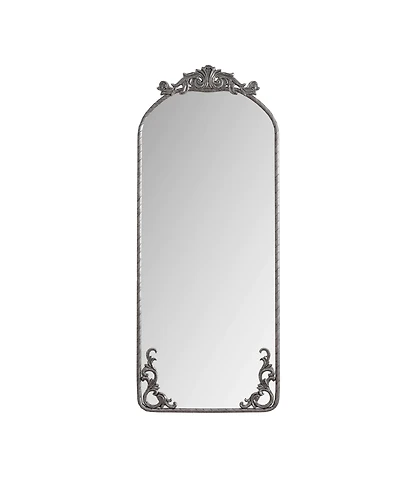 Busdays 58 x 24 Inch Arched Full Body Mirror with Vintage Ornate Carved Applique Top and Bottom Hanging Wall Mounted Antique Silver for Living Room